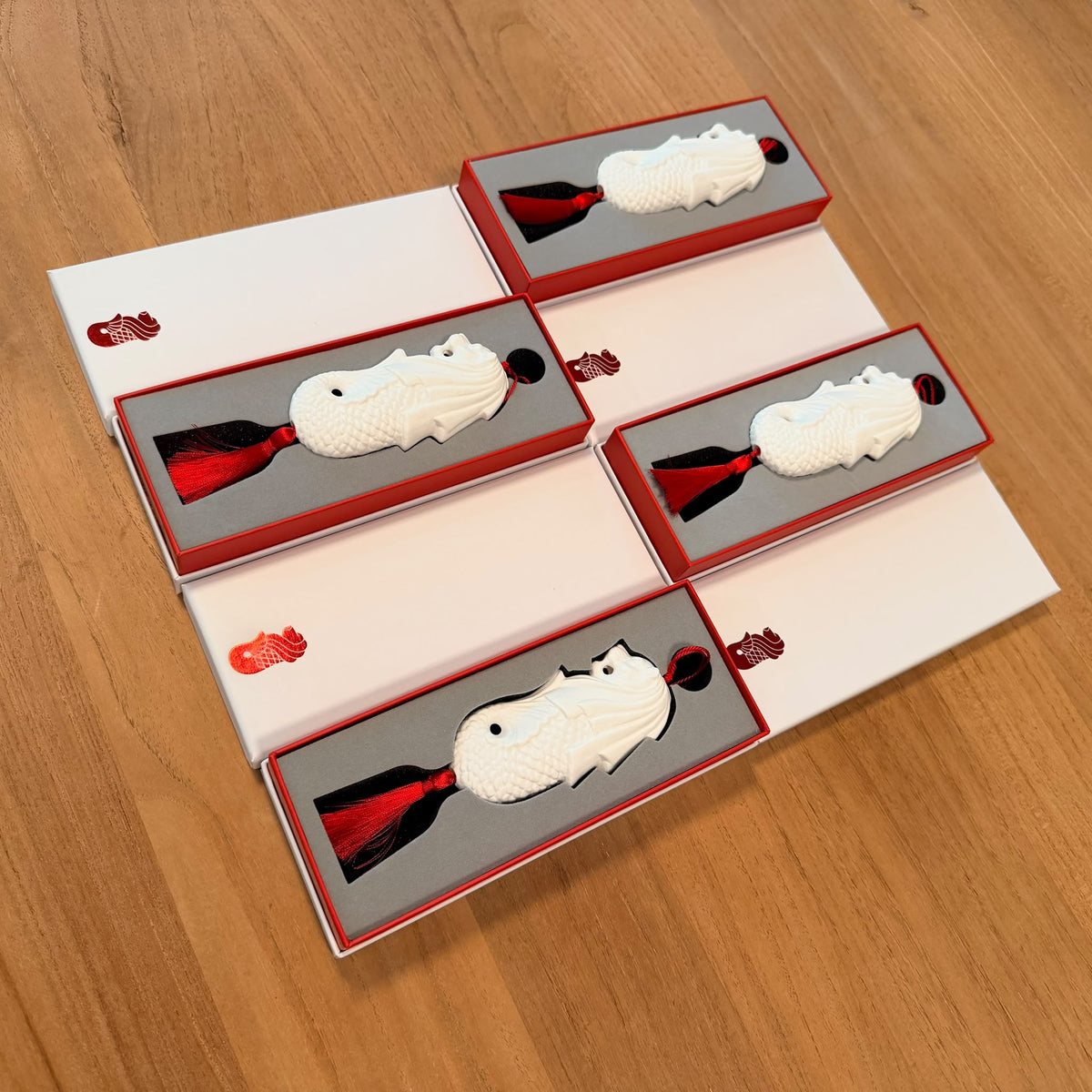 4 OG Red Merlion Decorations with Gift Boxes - Bundle Deal