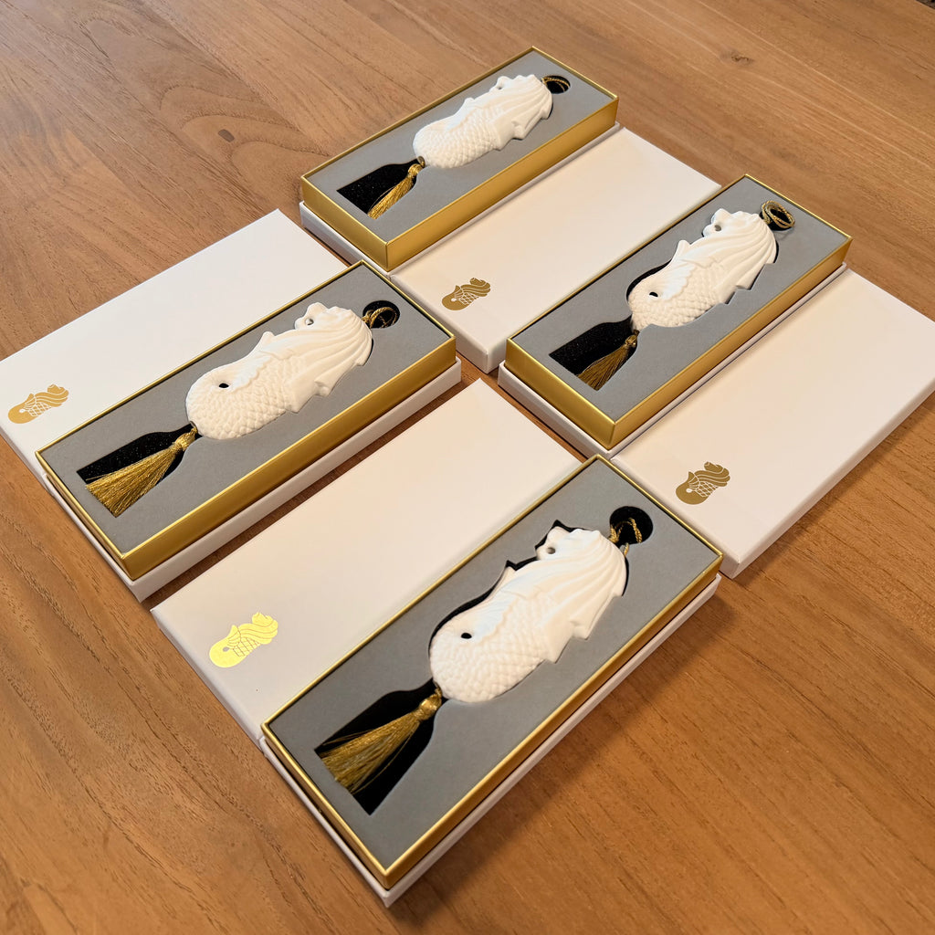 Bundle of 4 Gold Merlion Decorations with Gift Boxes