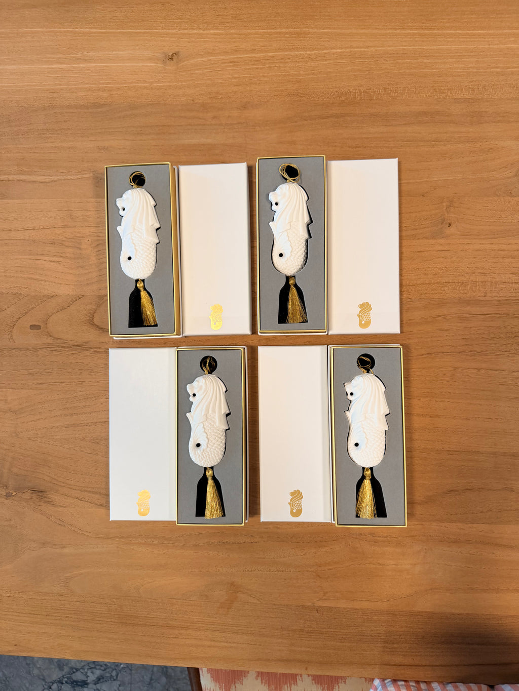 Bundle of 4 Gold Merlion Decorations with Gift Boxes