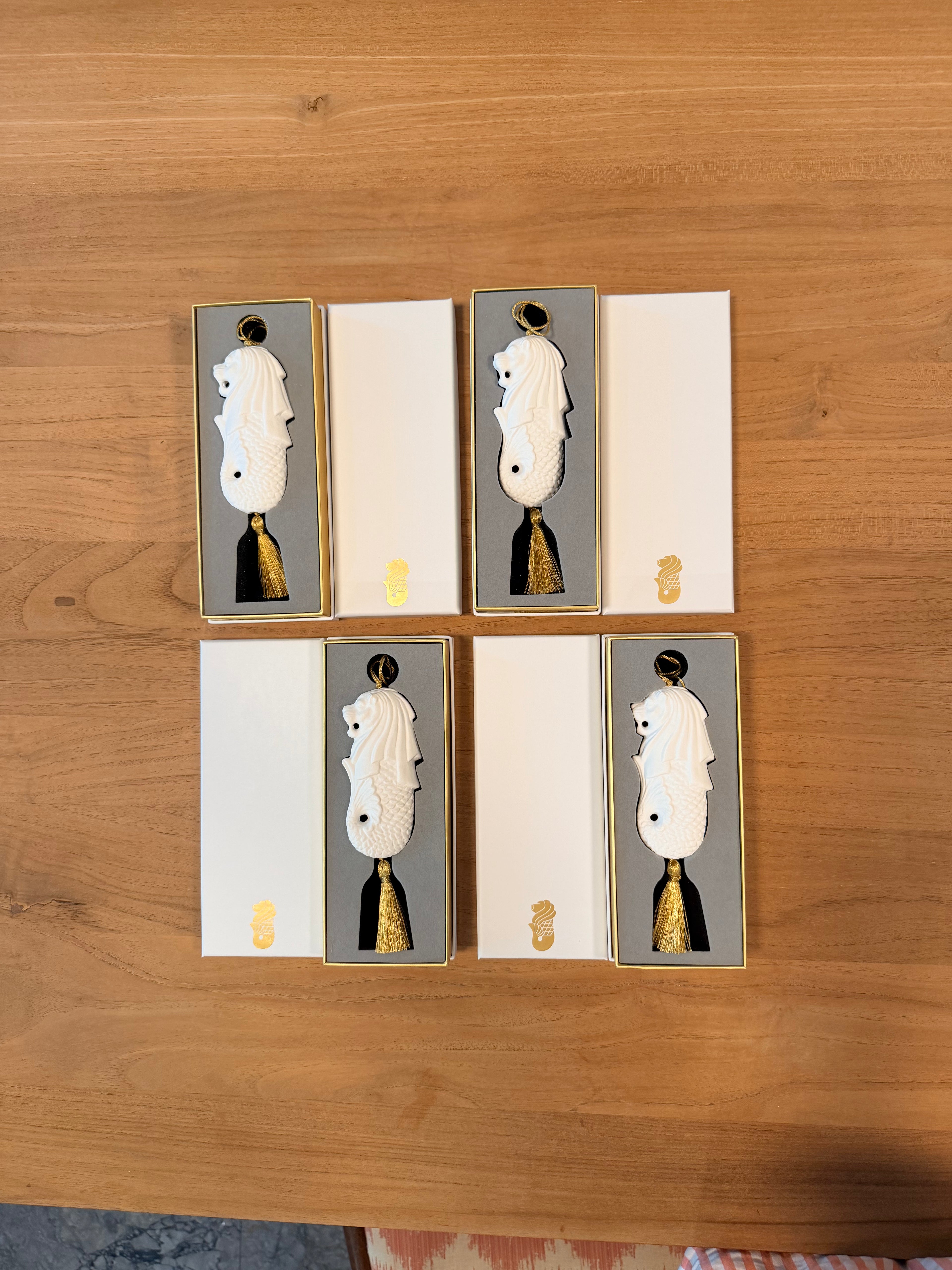 Bundle of 4 Gold Merlion Decorations with Gift Boxes